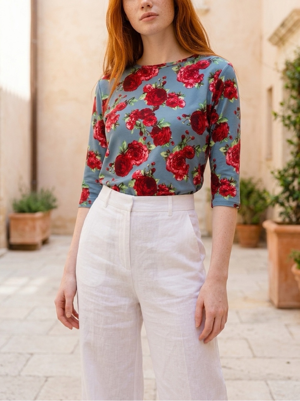 Colorful floral top/blouse size XL